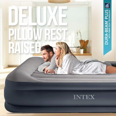 INTEX Queen Deluxe PILLOW REST Airbed W/ Fiber-Tech BIP