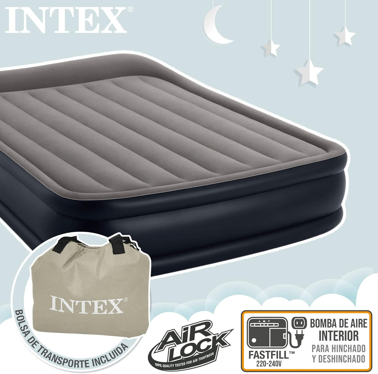 INTEX Queen Deluxe PILLOW REST Airbed W/ Fiber-Tech BIP