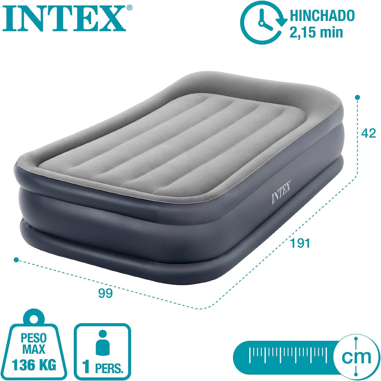 INTEX Twin Deluxe PILLOW REST Airbed W/ Fiber-Tech BIP