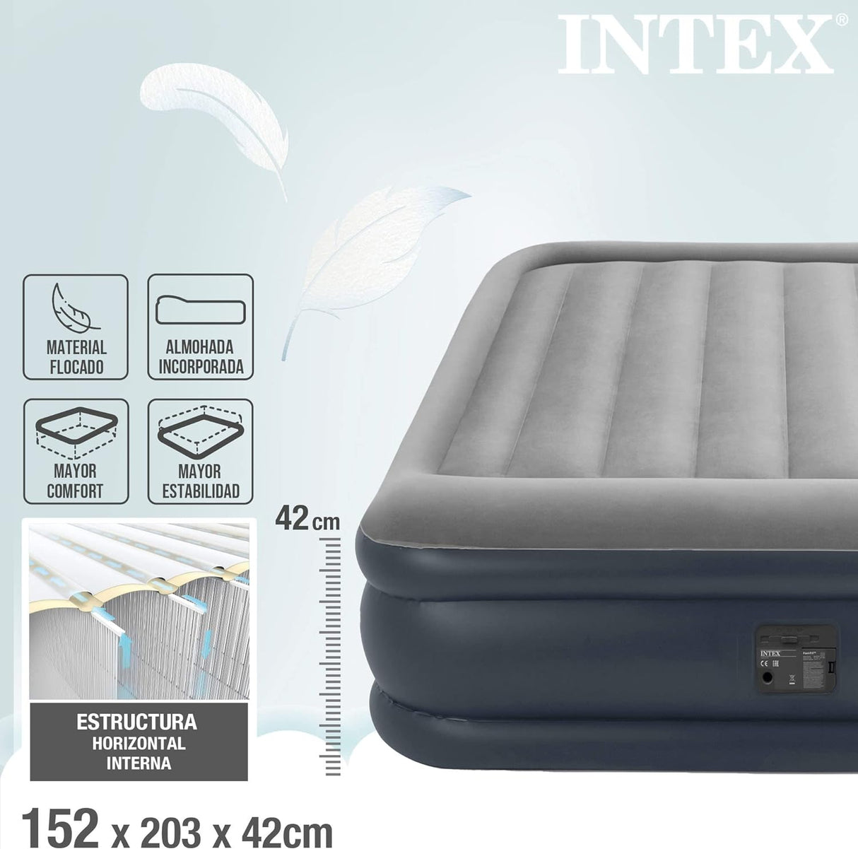 INTEX Queen Deluxe PILLOW REST Airbed W/ Fiber-Tech BIP