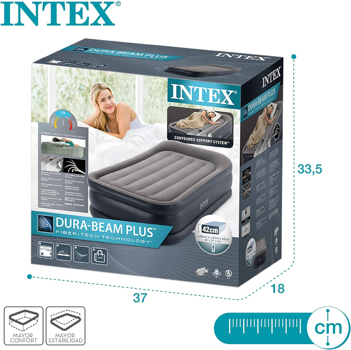 INTEX Twin Deluxe PILLOW REST Airbed W/ Fiber-Tech BIP