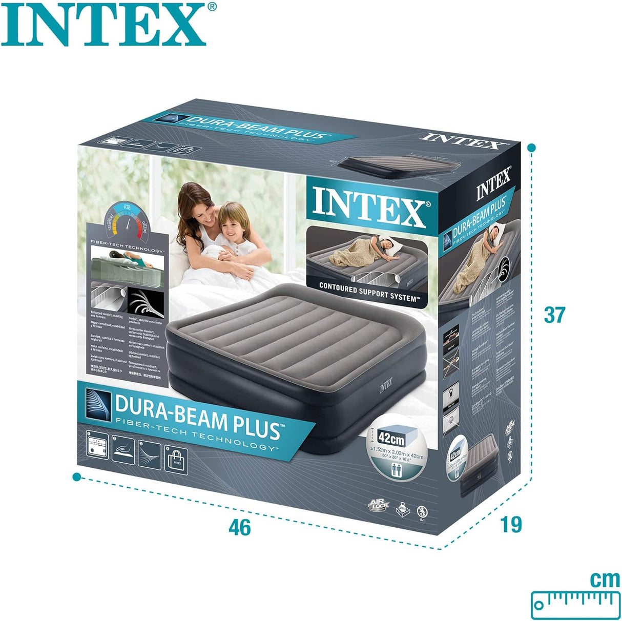 INTEX Queen Deluxe PILLOW REST Airbed W/ Fiber-Tech BIP