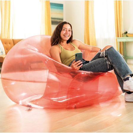 INTEX TRANSPARENT PINK BEANLESS BAG CHAIR Size: 127 x 137 x 74 cm